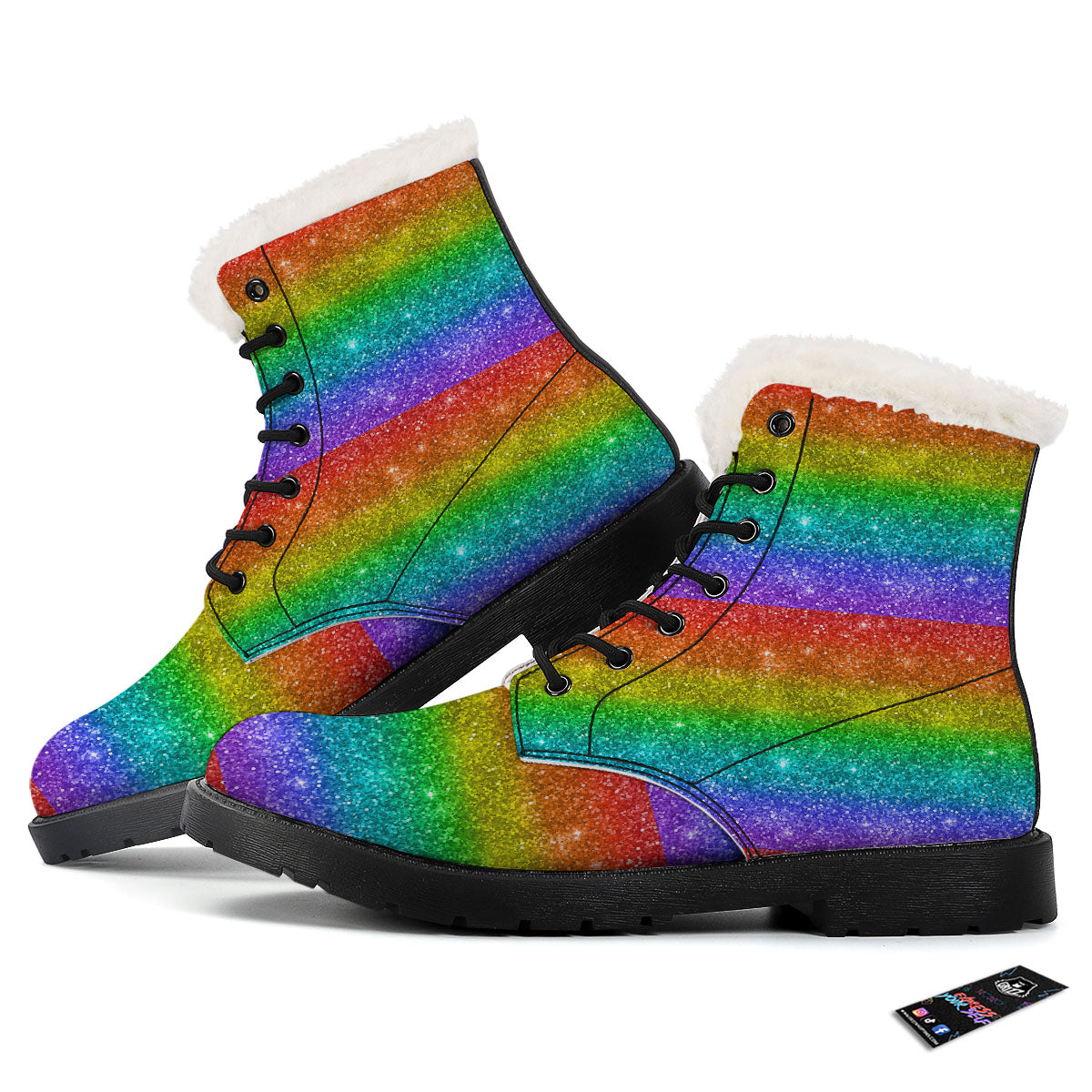 Glitter Rainbow Print Pattern Winter Boots-grizzshop