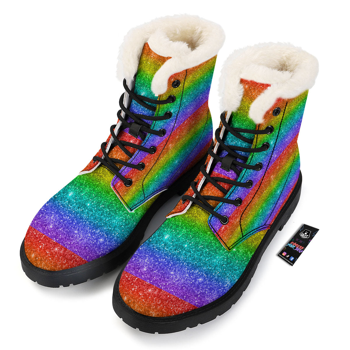 Glitter Rainbow Print Pattern Winter Boots-grizzshop