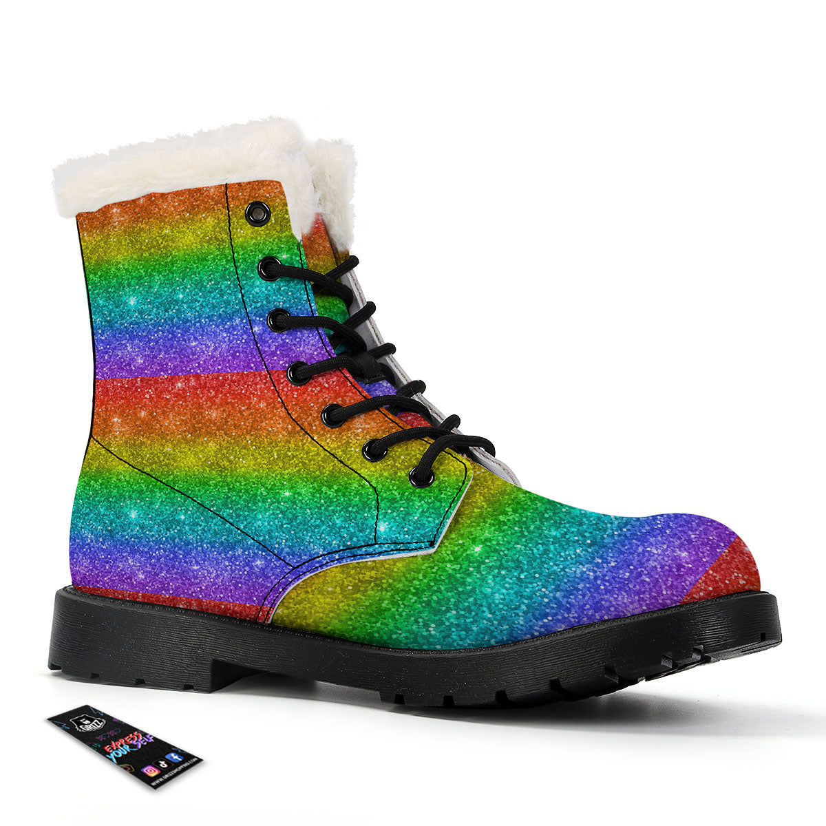 Glitter Rainbow Print Pattern Winter Boots-grizzshop