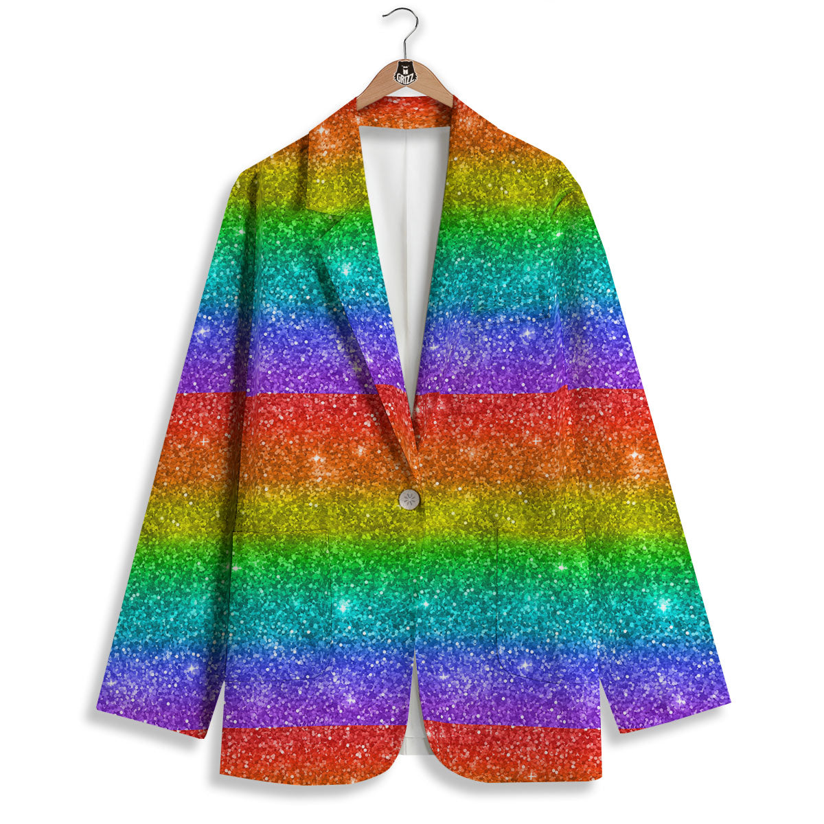 Glitter Rainbow Print Pattern Women's Blazer-grizzshop