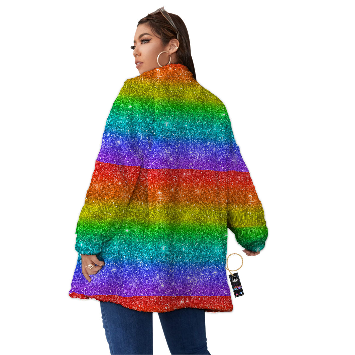 Glitter Rainbow Print Pattern Women's Sherpa Jacket-grizzshop