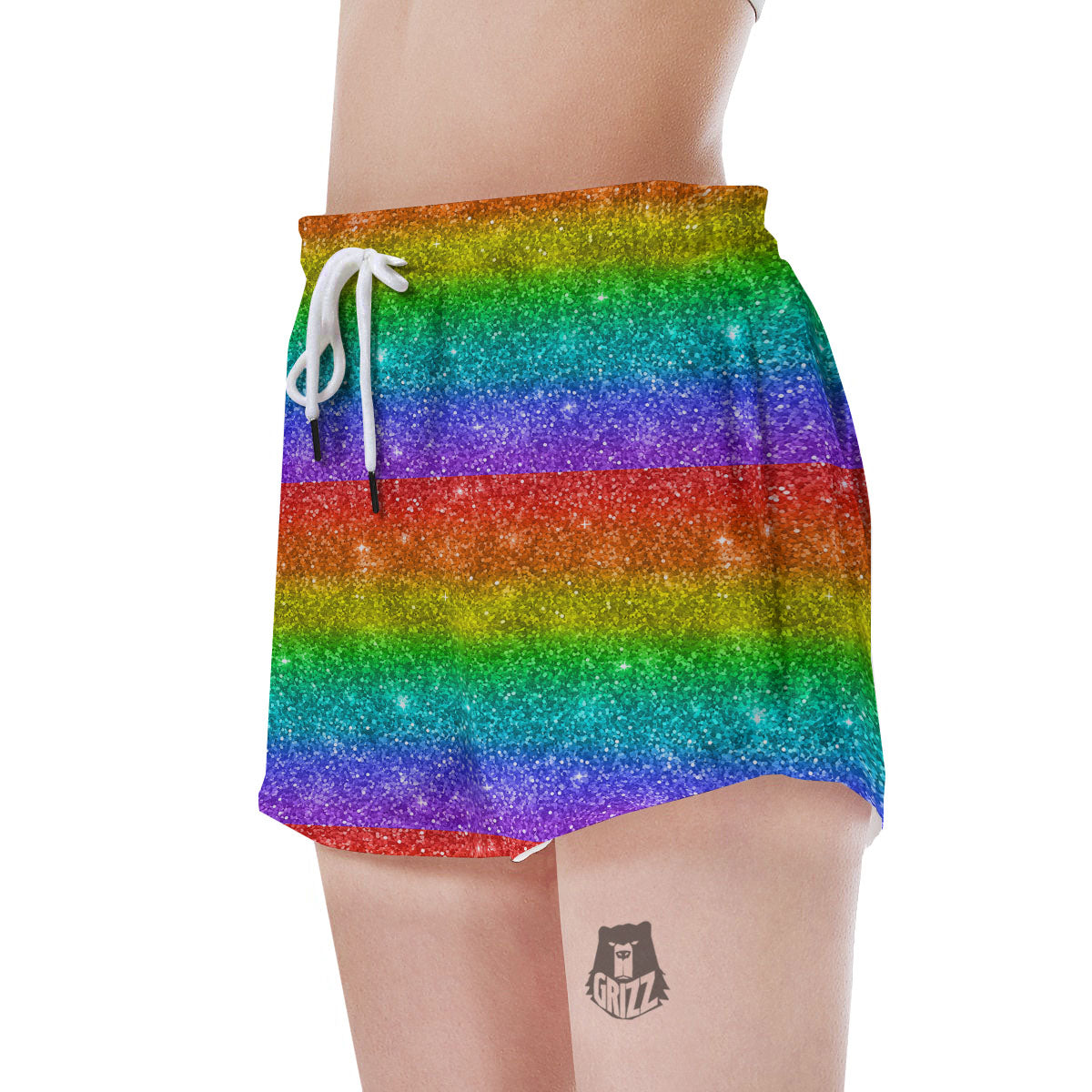 Glitter Rainbow Print Pattern Women's Shorts-grizzshop