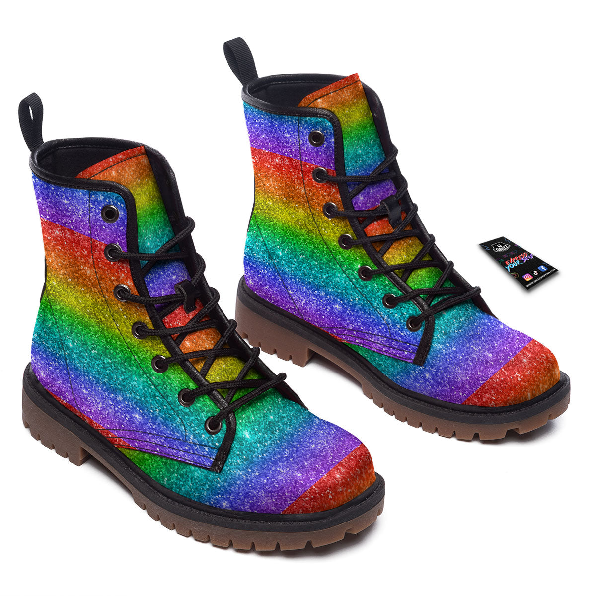Glitter Rainbow Print Pattern Work Boots-grizzshop