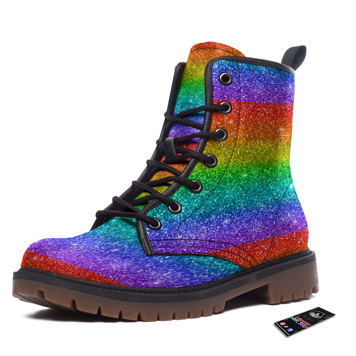 Glitter Rainbow Print Pattern Work Boots-grizzshop