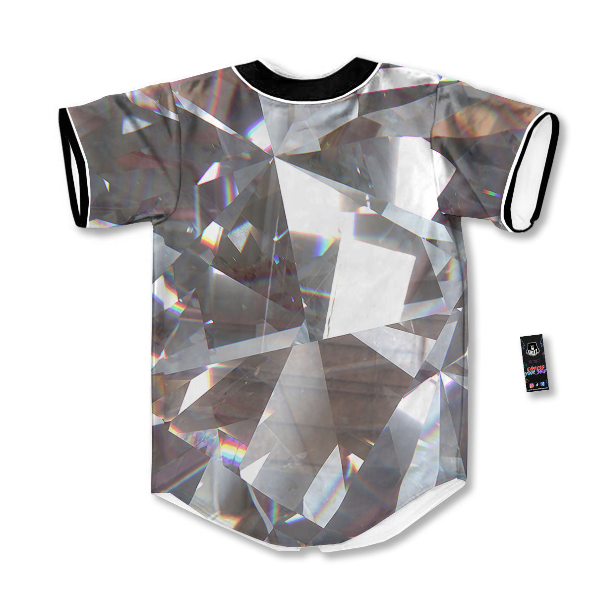 Glitter Texture Diamond Print Baseball Jersey-grizzshop