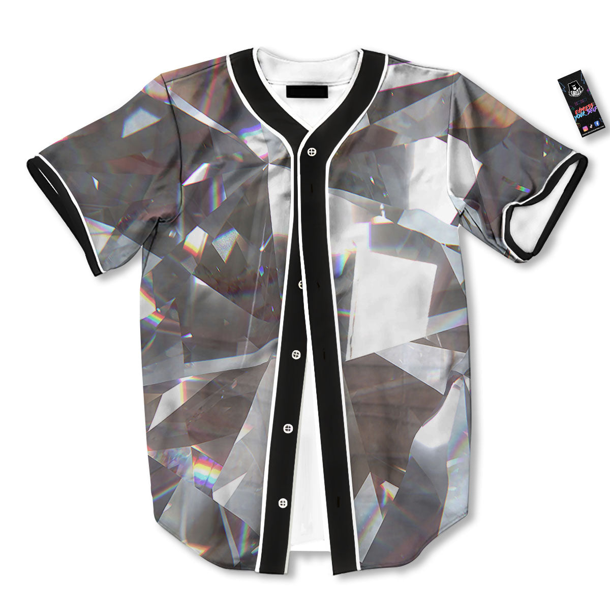 Glitter Texture Diamond Print Baseball Jersey-grizzshop