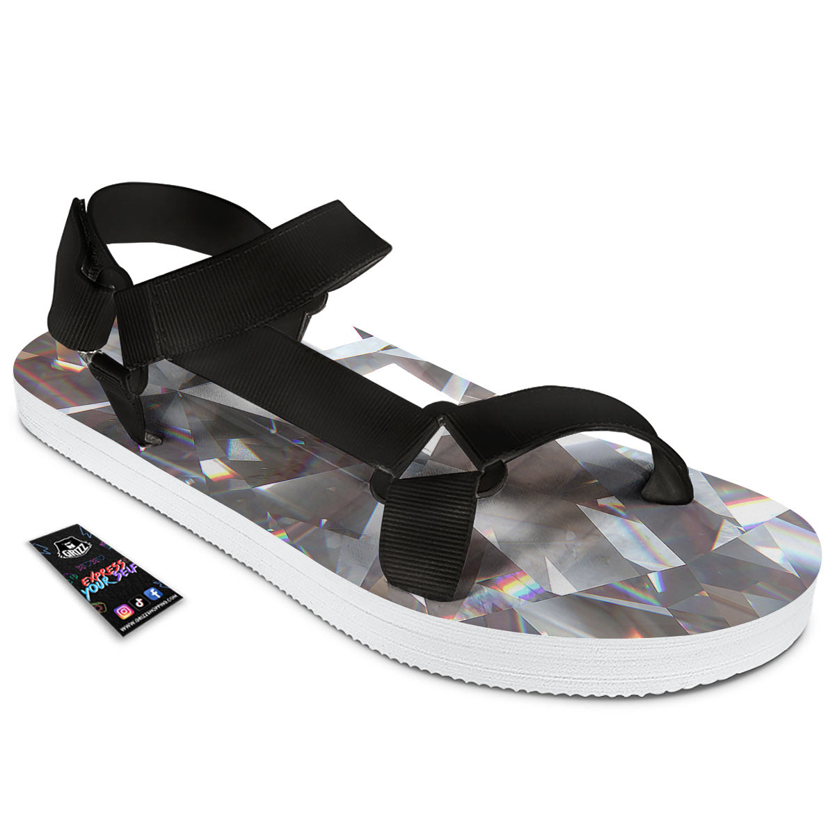 Glitter Texture Diamond Print Black Open Toe Sandals-grizzshop