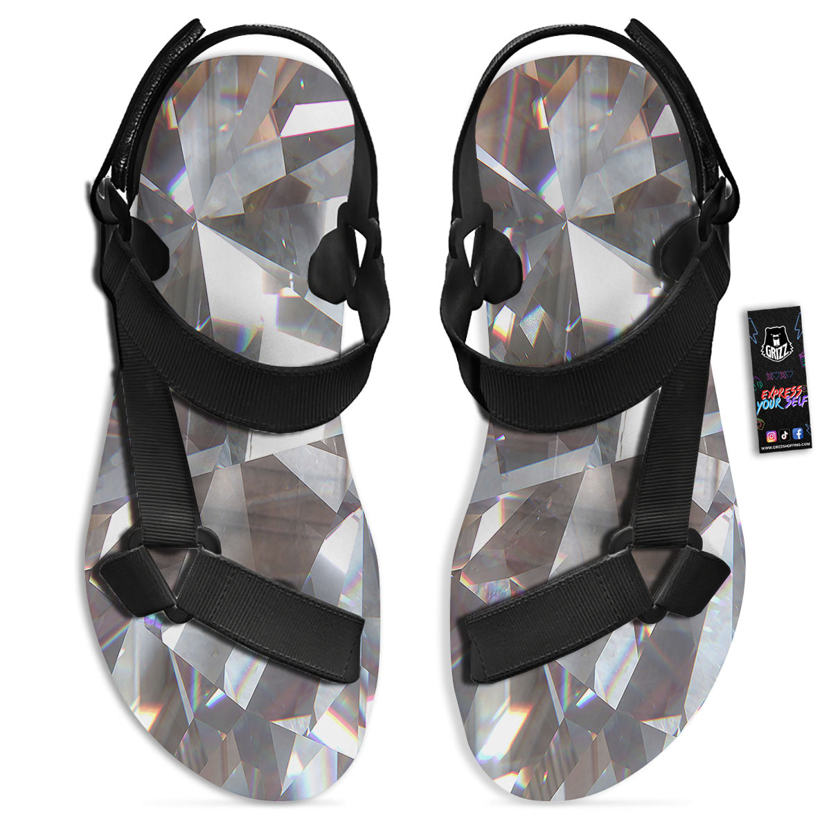 Glitter Texture Diamond Print Black Open Toe Sandals-grizzshop