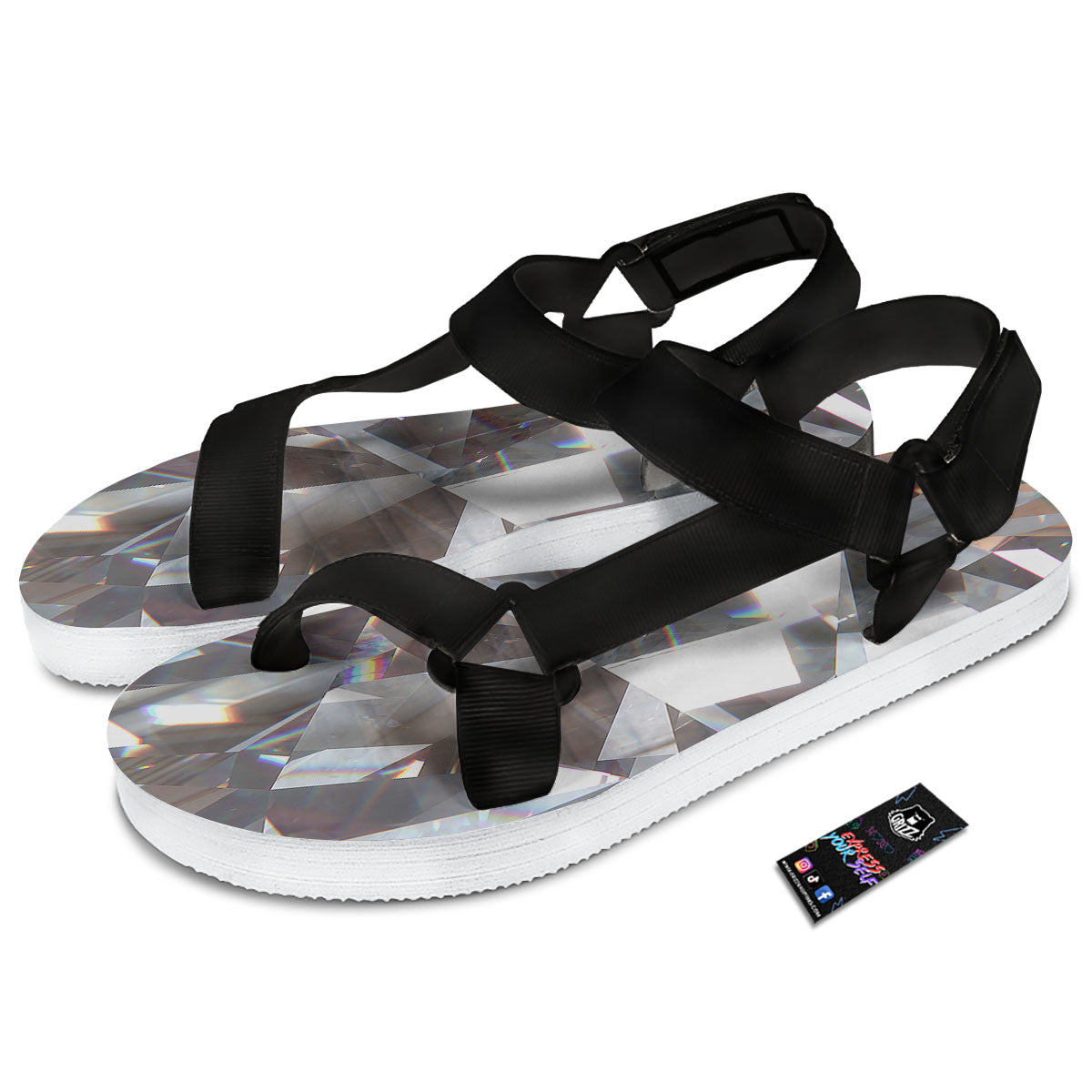 Glitter Texture Diamond Print Black Open Toe Sandals-grizzshop