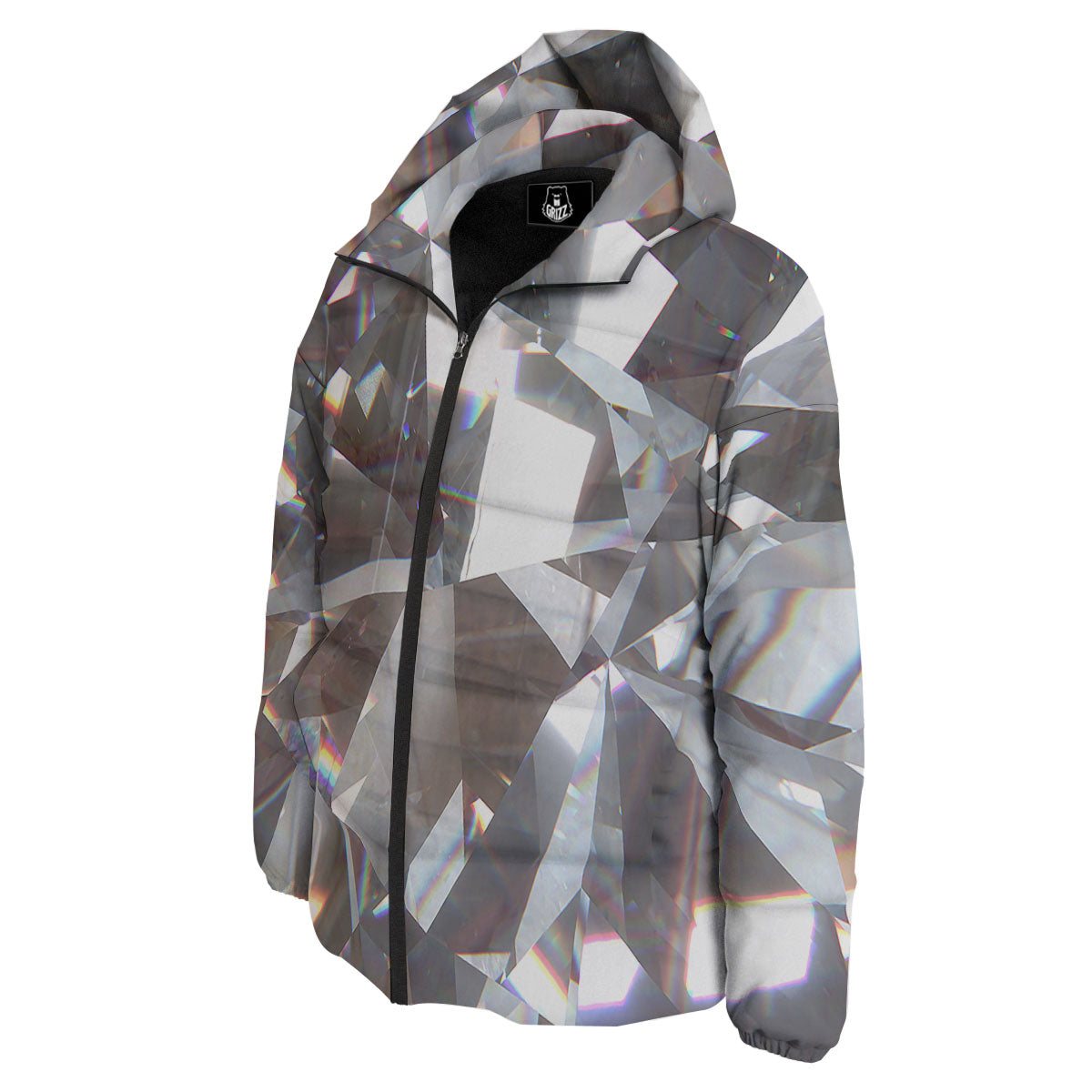 Glitter Texture Diamond Print Down Jacket-grizzshop