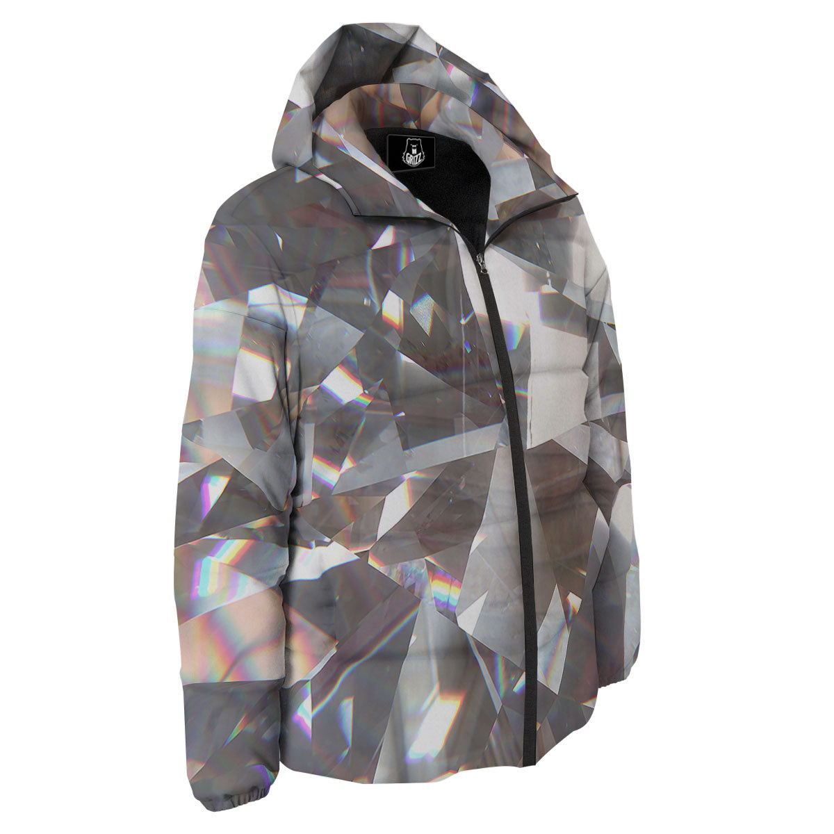 Glitter Texture Diamond Print Down Jacket-grizzshop