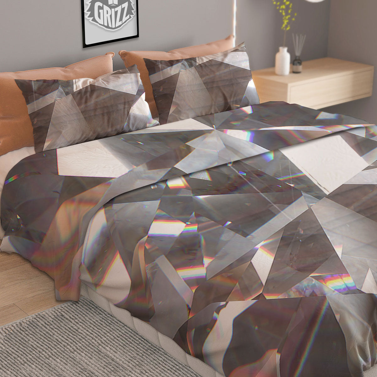 Glitter Texture Diamond Print Duvet Cover Bedding Set