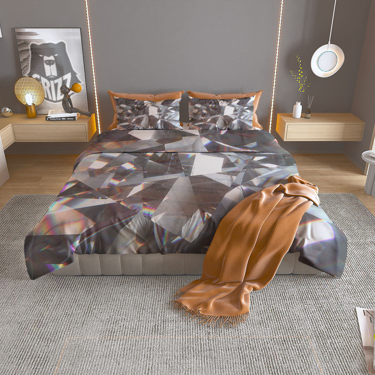 Glitter Texture Diamond Print Duvet Cover Bedding Set