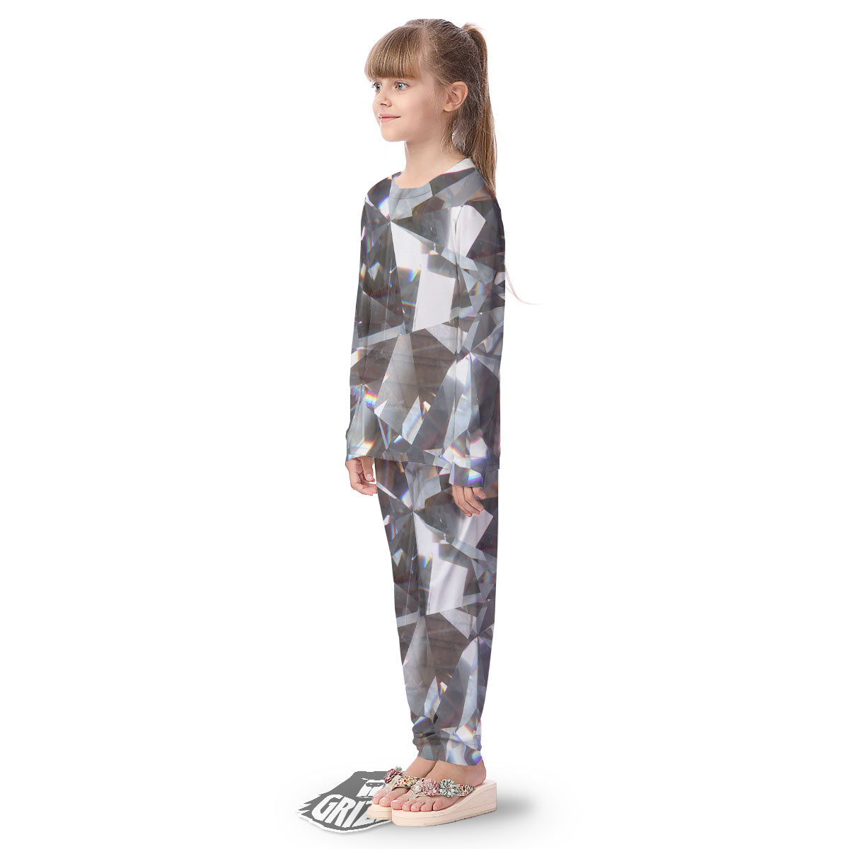 Glitter Texture Diamond Print Kid's Pajamas-grizzshop