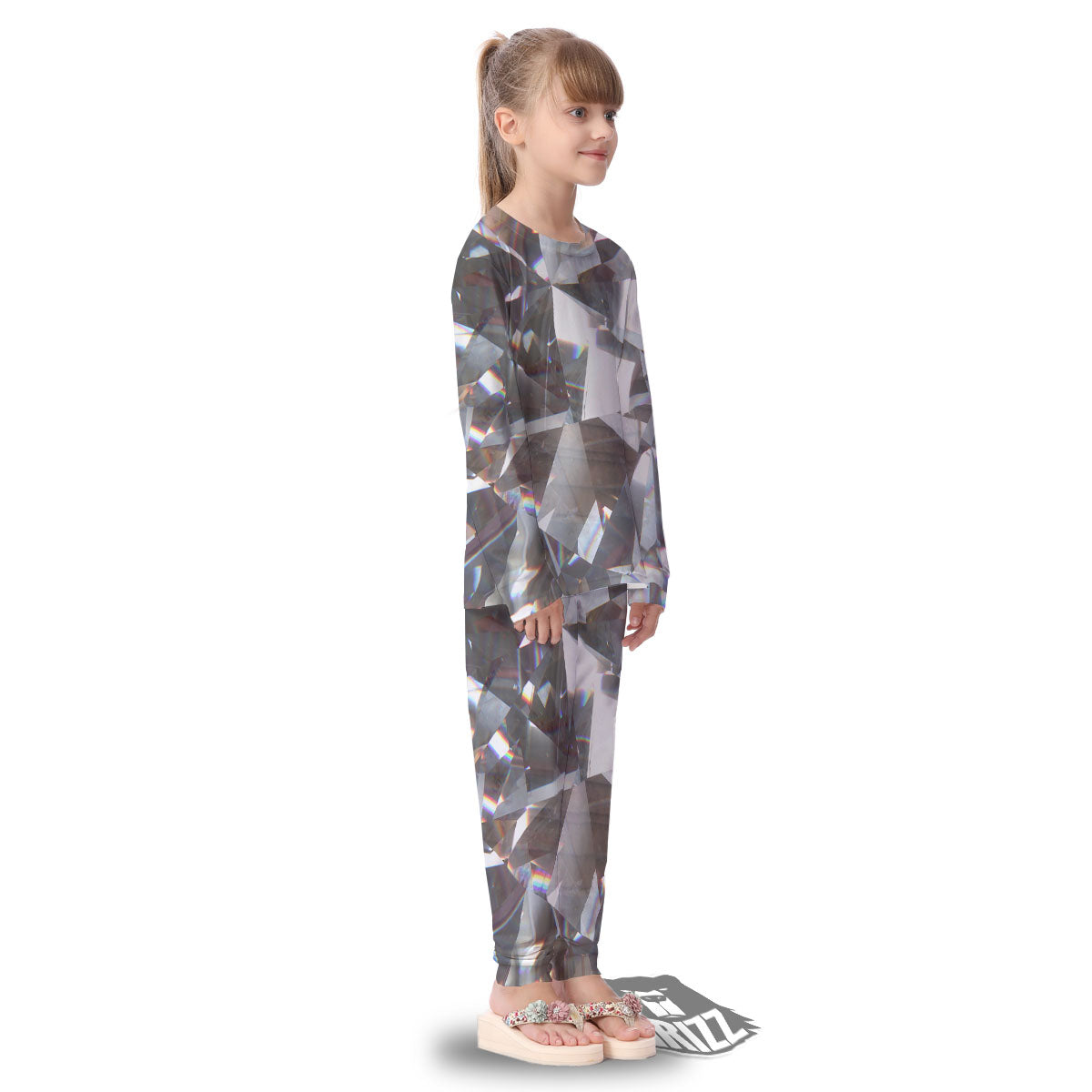 Glitter Texture Diamond Print Kid's Pajamas-grizzshop