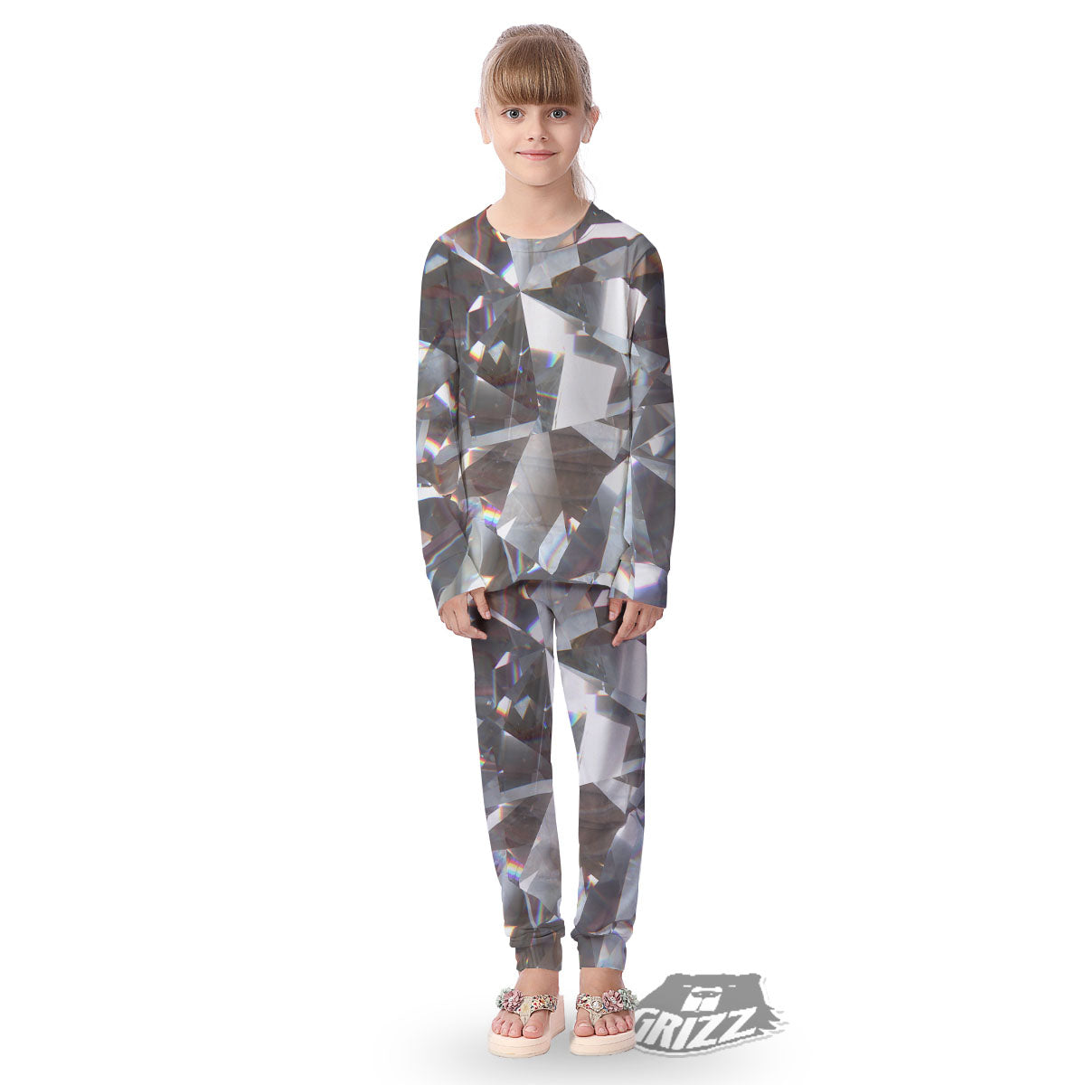 Glitter Texture Diamond Print Kid's Pajamas-grizzshop