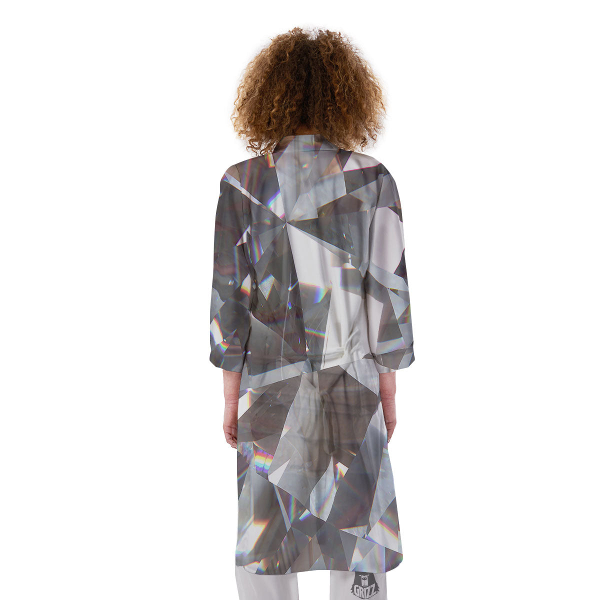 Glitter Texture Diamond Print Kimono-grizzshop