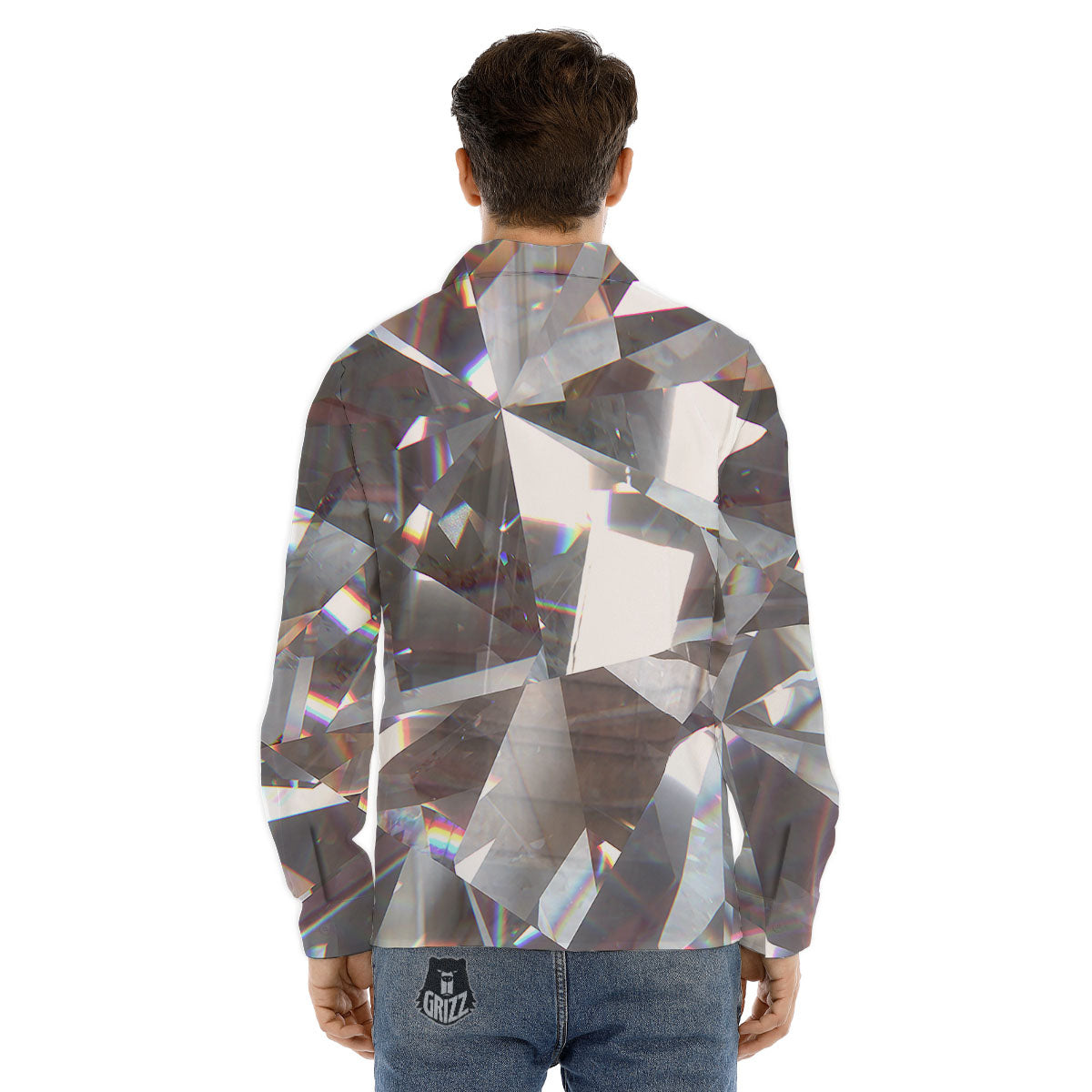 Glitter Texture Diamond Print Men's Dress Shirts-grizzshop