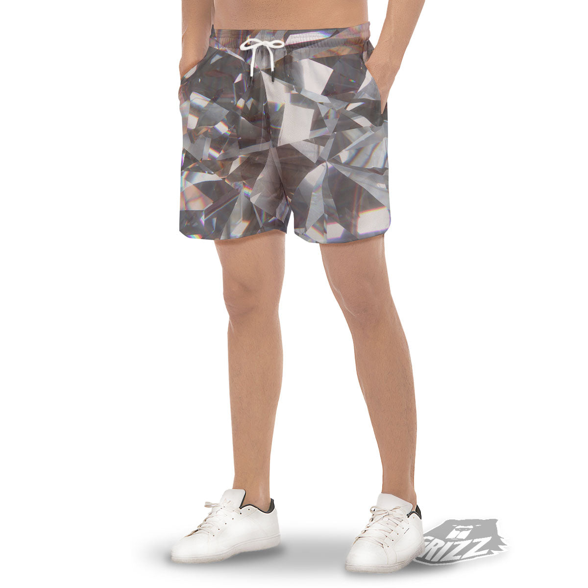 Glitter Texture Diamond Print Men's Gym Shorts-grizzshop