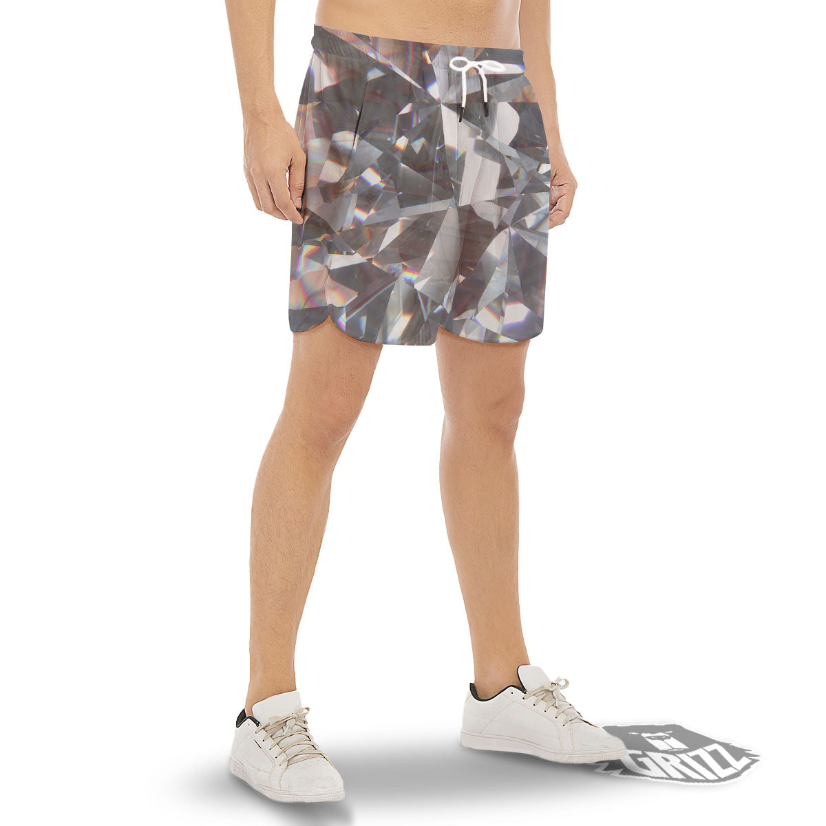 Glitter Texture Diamond Print Men's Gym Shorts-grizzshop