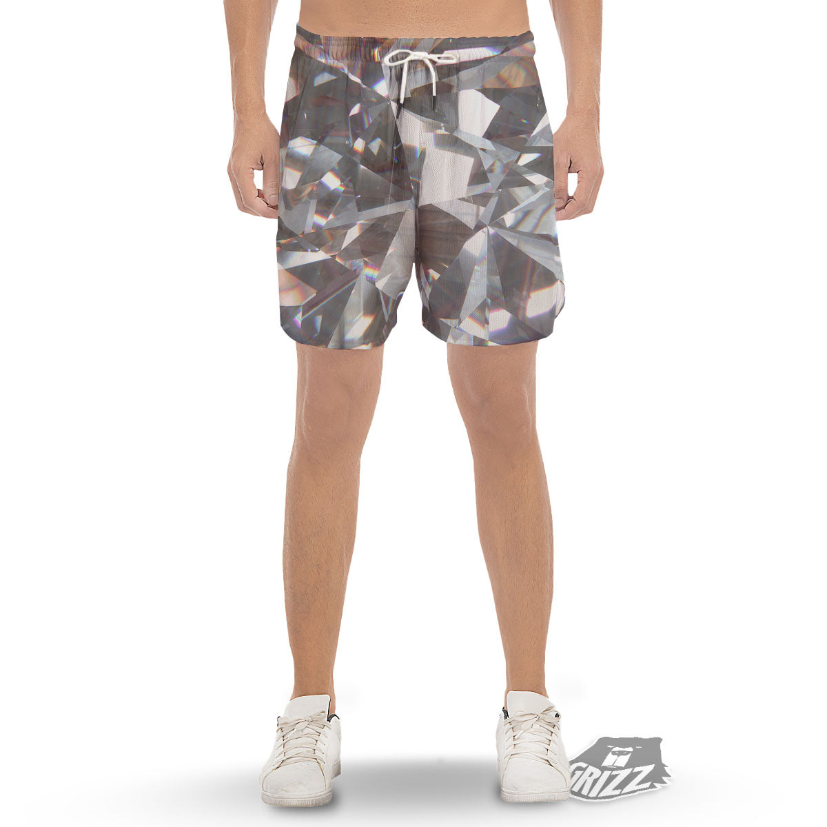 Glitter Texture Diamond Print Men's Gym Shorts-grizzshop