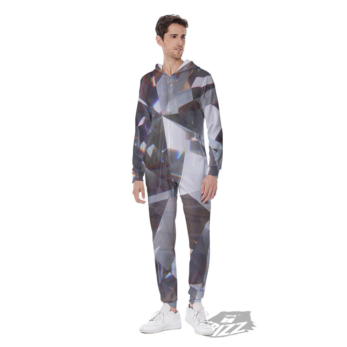 Glitter Texture Diamond Print Men's Jumpsuit-grizzshop