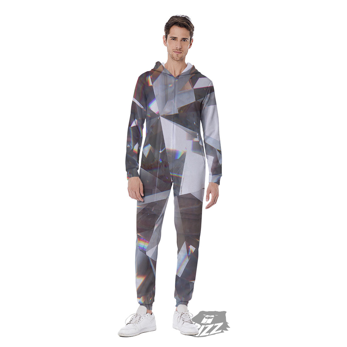 Glitter Texture Diamond Print Men's Jumpsuit-grizzshop