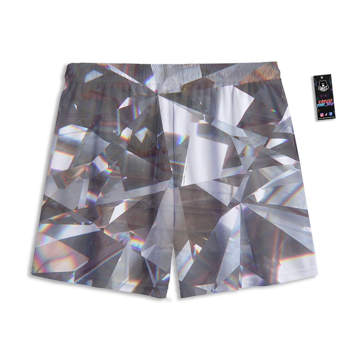 Glitter Texture Diamond Print Mesh Shorts