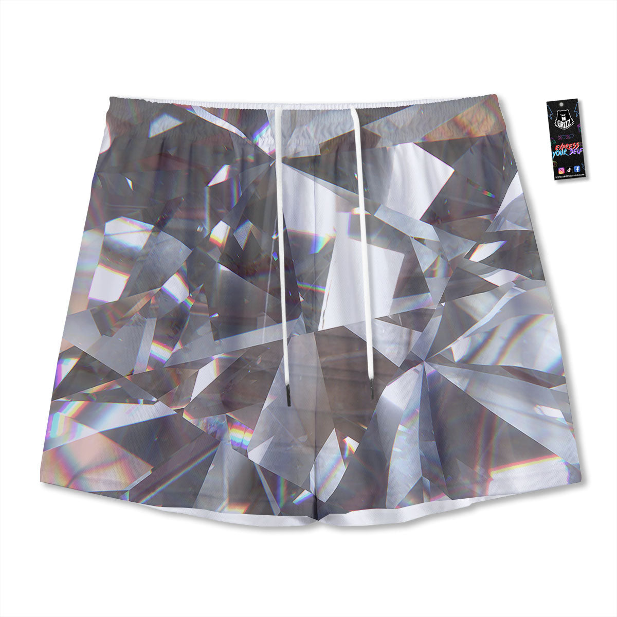 Glitter Texture Diamond Print Mesh Shorts