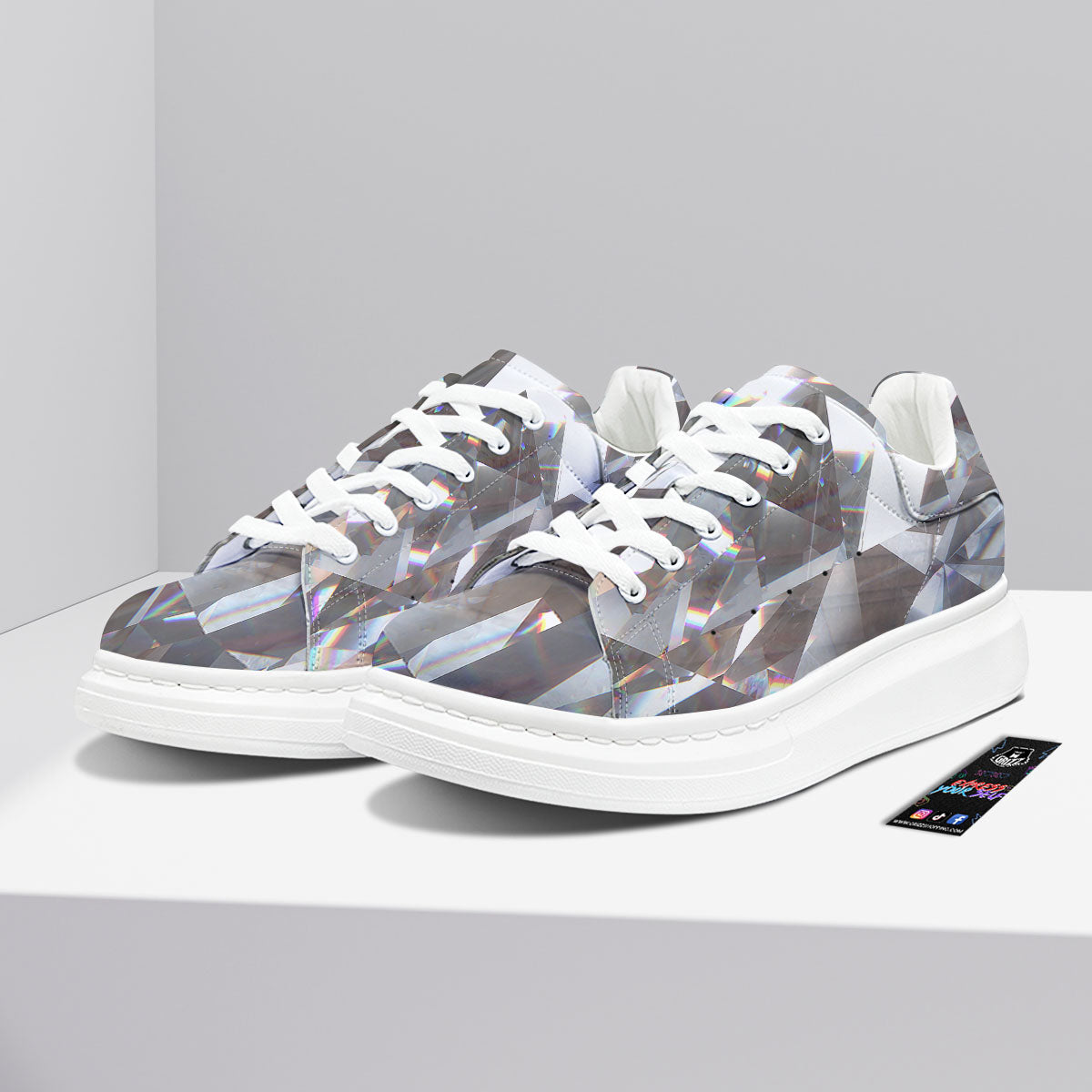 Glitter Texture Diamond Print Platform Shoes-grizzshop