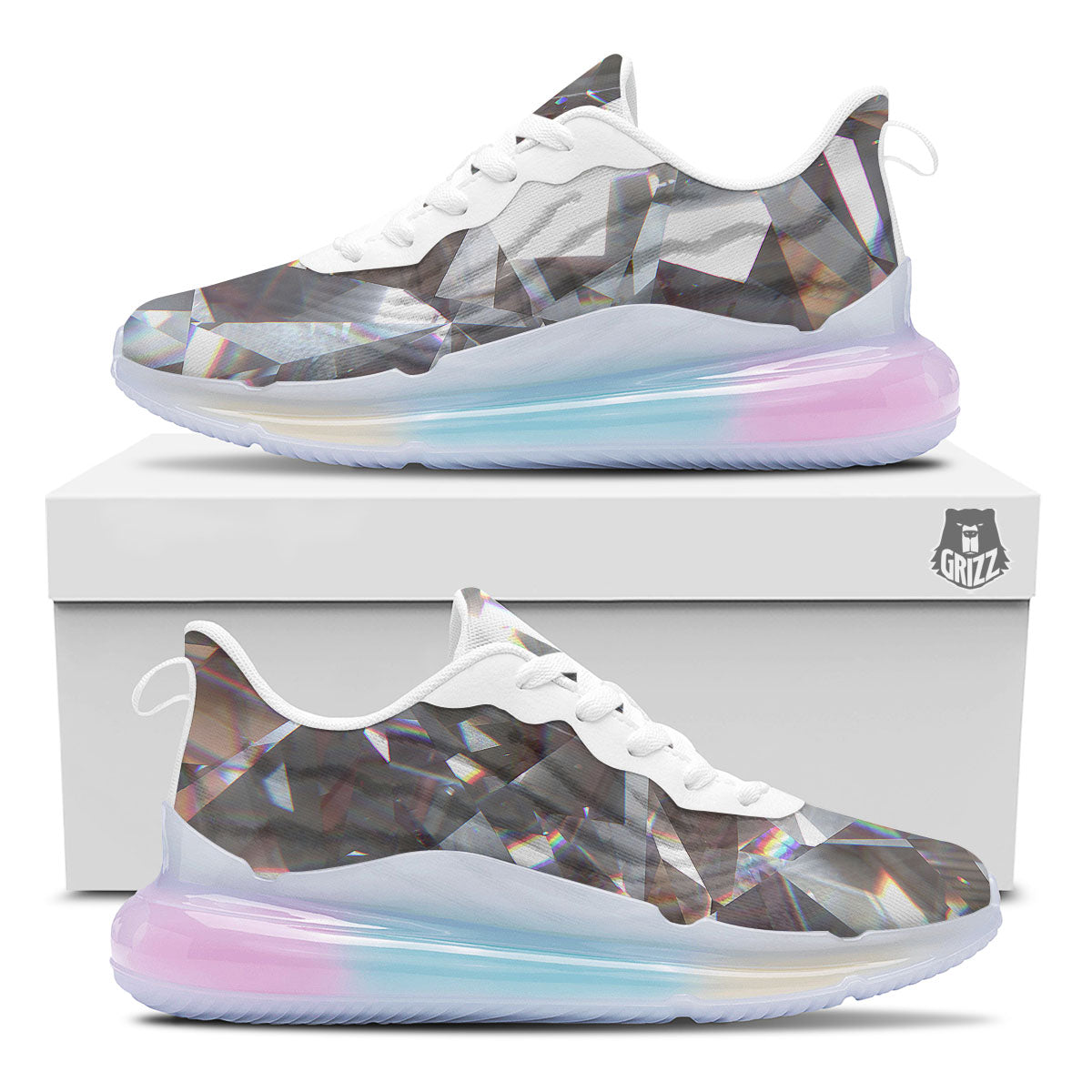 Glitter Texture Diamond Print Running Sneakers-grizzshop