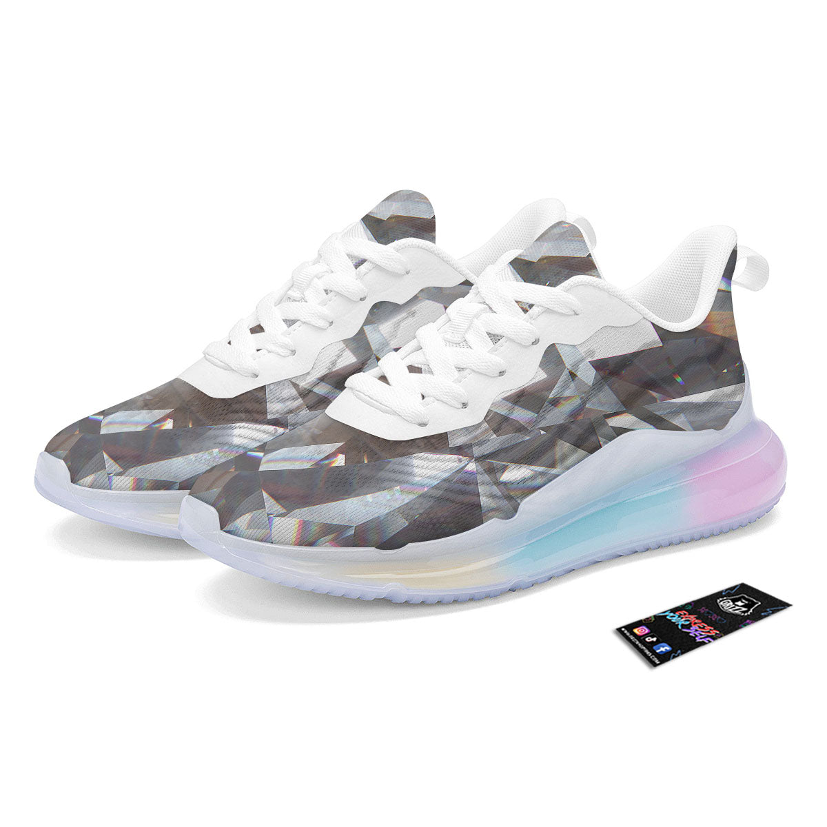 Glitter Texture Diamond Print Running Sneakers-grizzshop