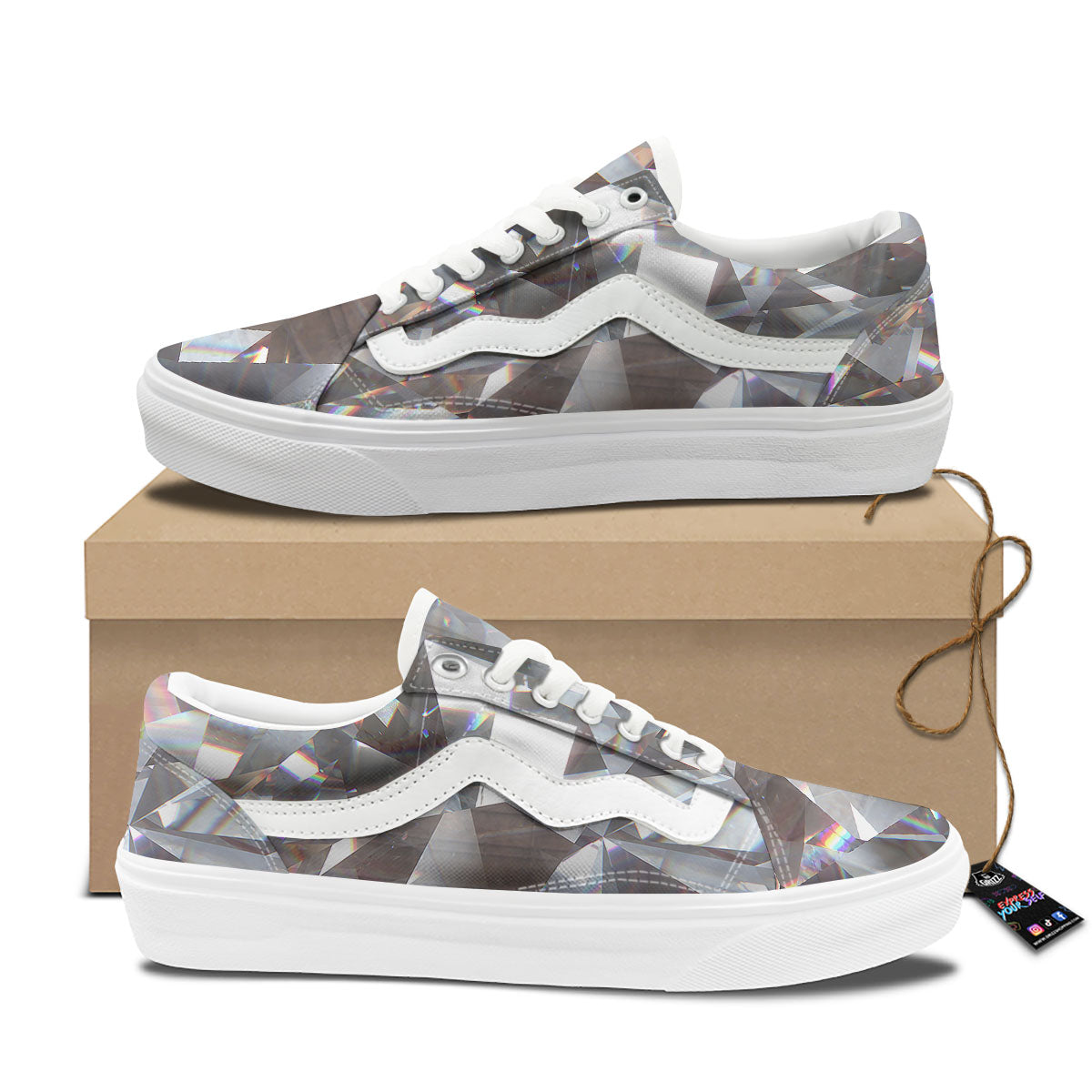 Glitter Texture Diamond Print Skate Shoes-grizzshop