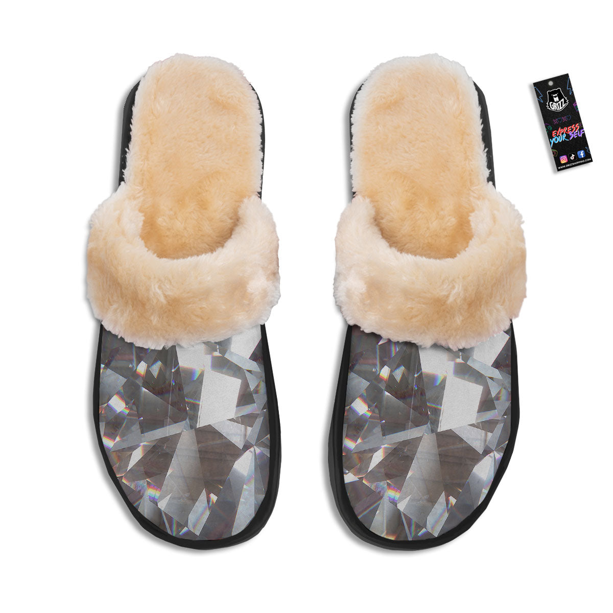 Glitter Texture Diamond Print Slippers-grizzshop