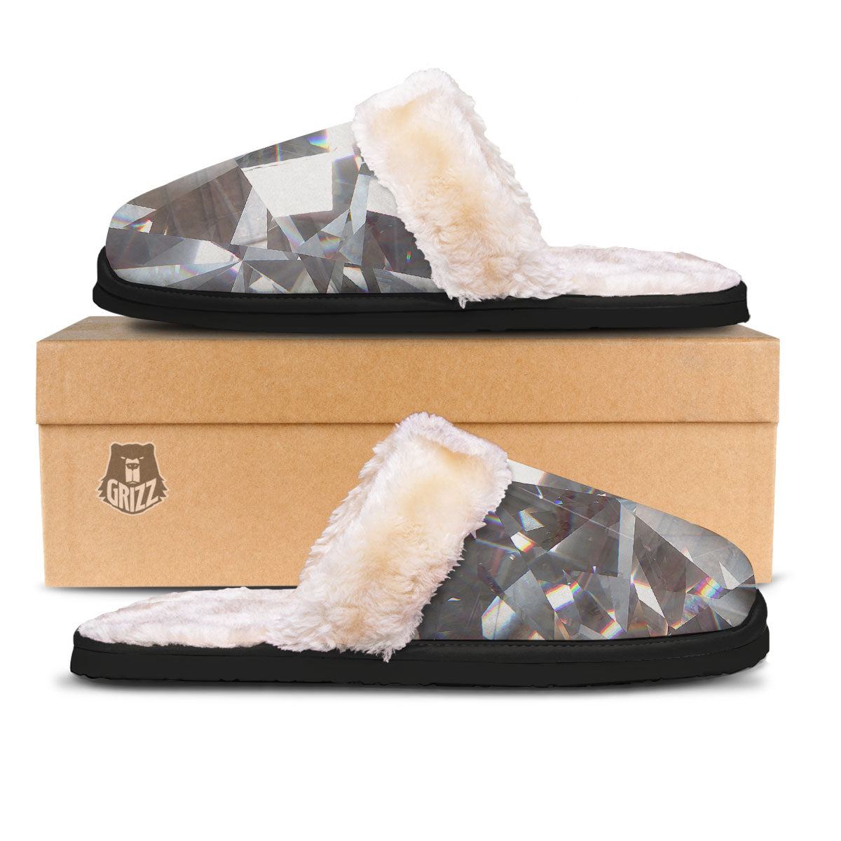 Glitter Texture Diamond Print Slippers-grizzshop