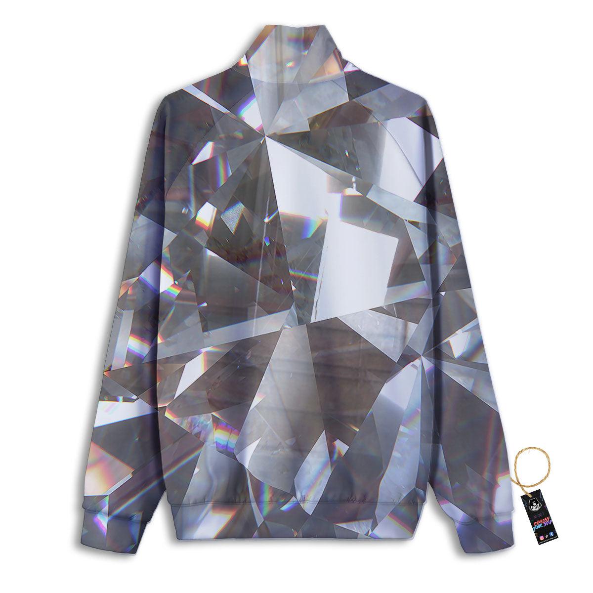 Glitter Texture Diamond Print Track Jacket-grizzshop