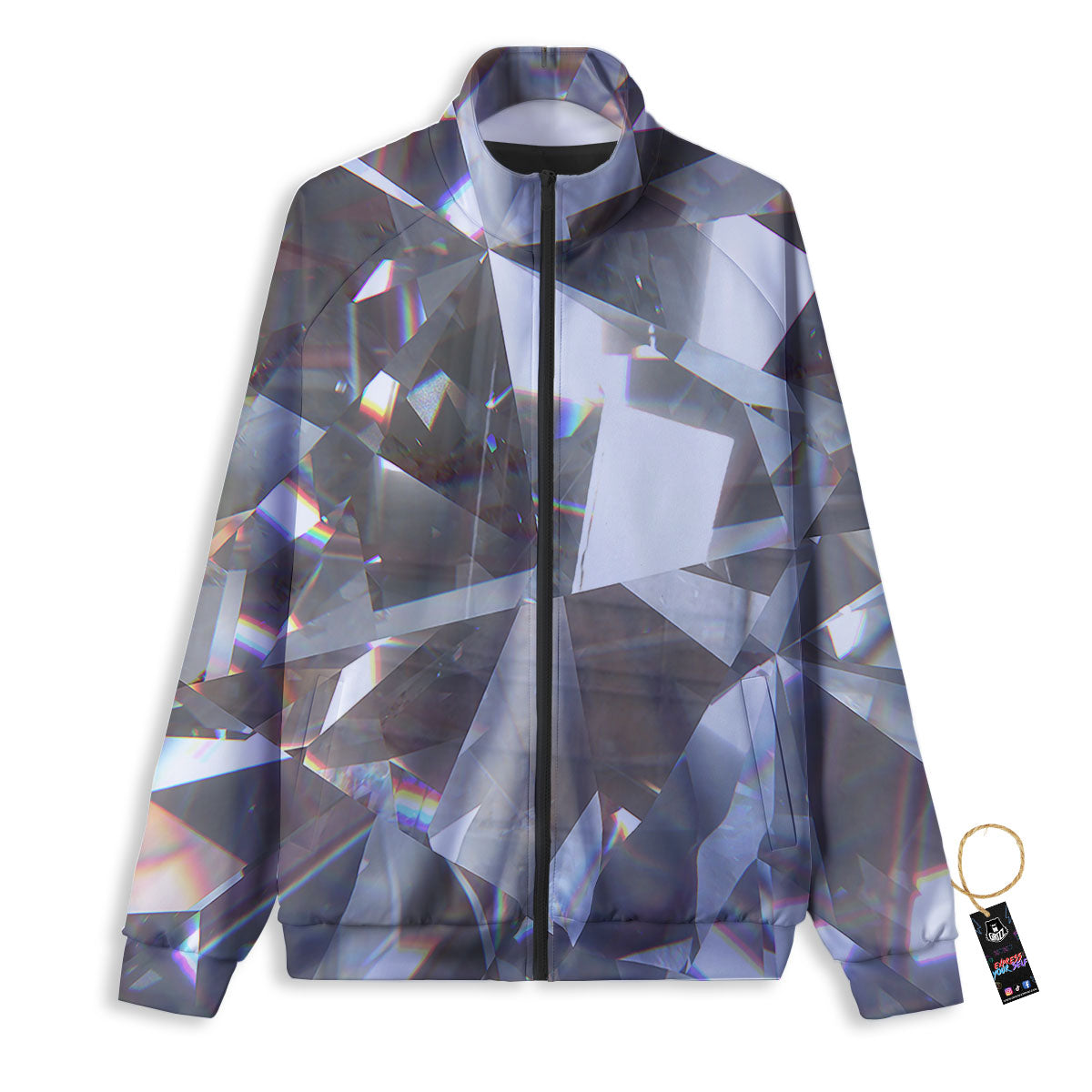 Glitter Texture Diamond Print Track Jacket-grizzshop