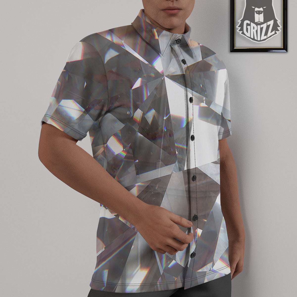 Glitter Texture Diamond Print Untucked Shirts-grizzshop