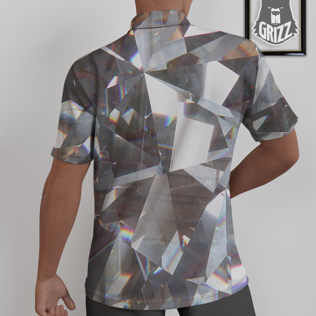 Glitter Texture Diamond Print Untucked Shirts-grizzshop