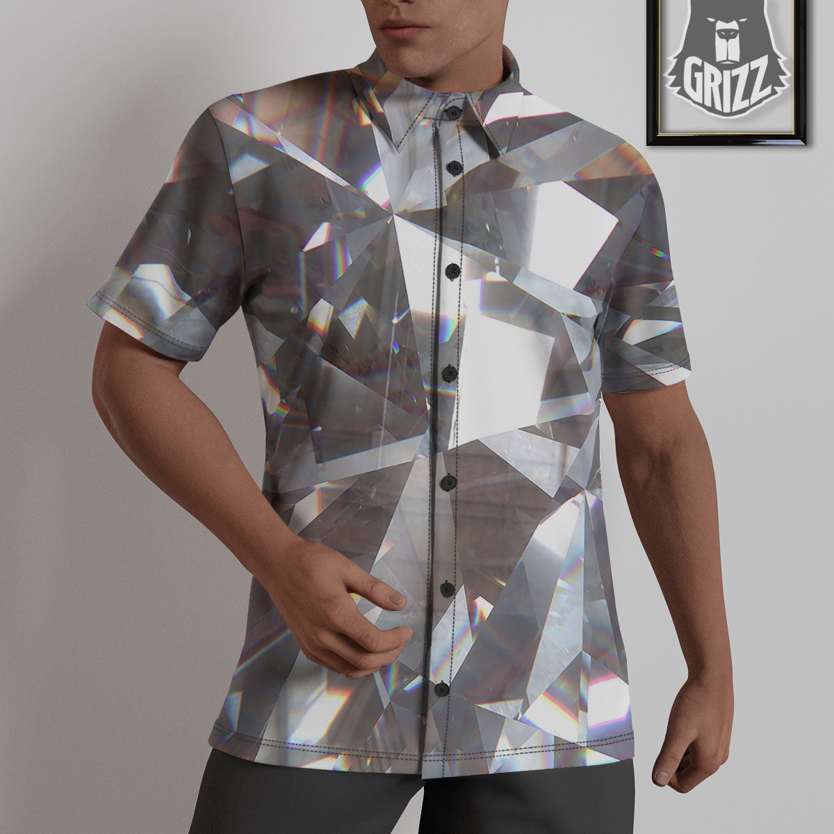 Glitter Texture Diamond Print Untucked Shirts-grizzshop