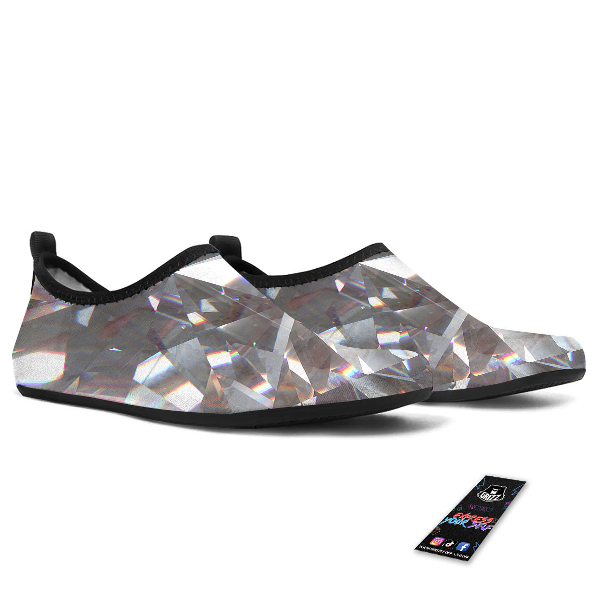 Glitter Texture Diamond Print Water Shoes-grizzshop