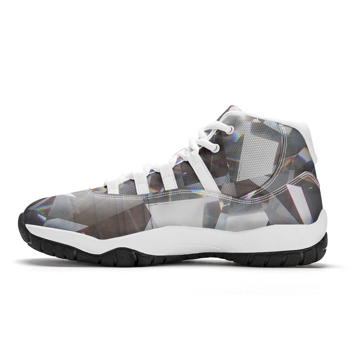 Glitter Texture Diamond Print White Bball Shoes-grizzshop