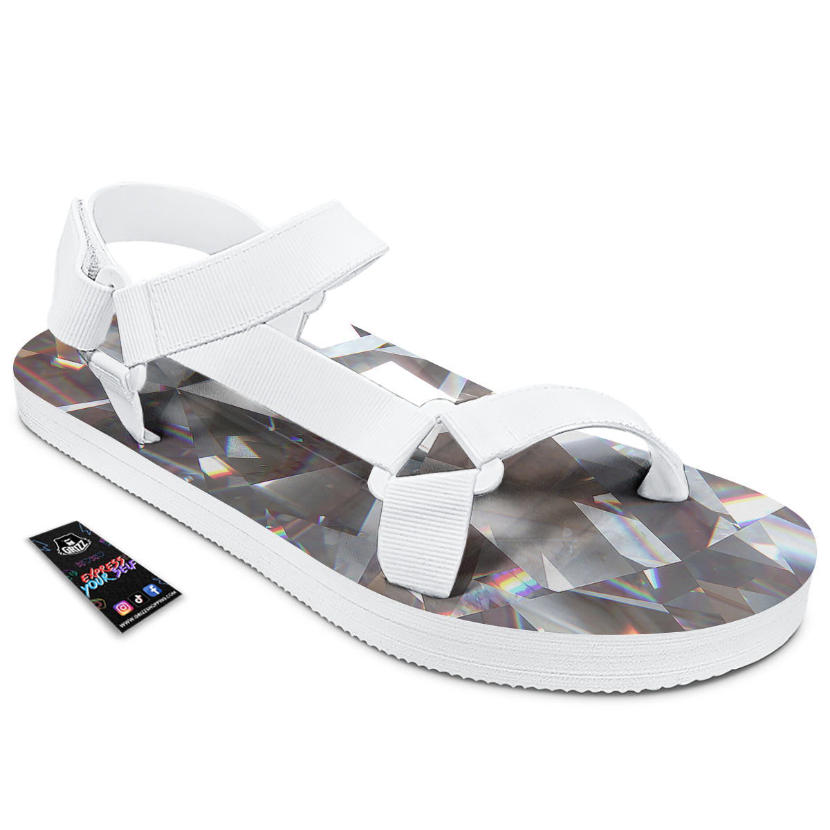 Glitter Texture Diamond Print White Open Toe Sandals-grizzshop