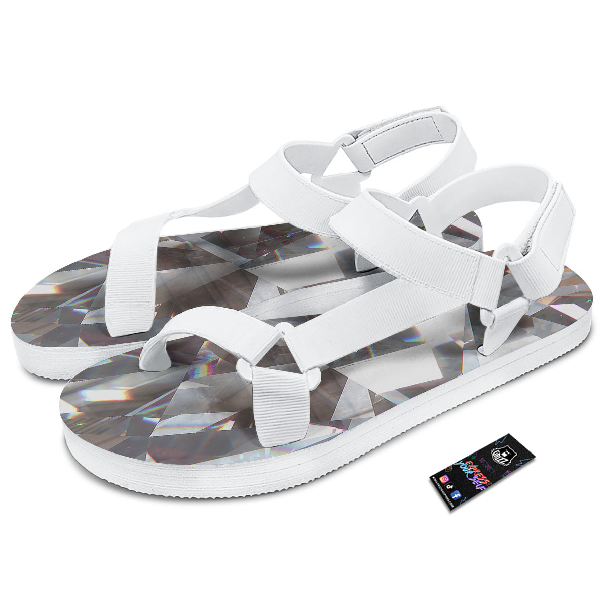 Glitter Texture Diamond Print White Open Toe Sandals-grizzshop