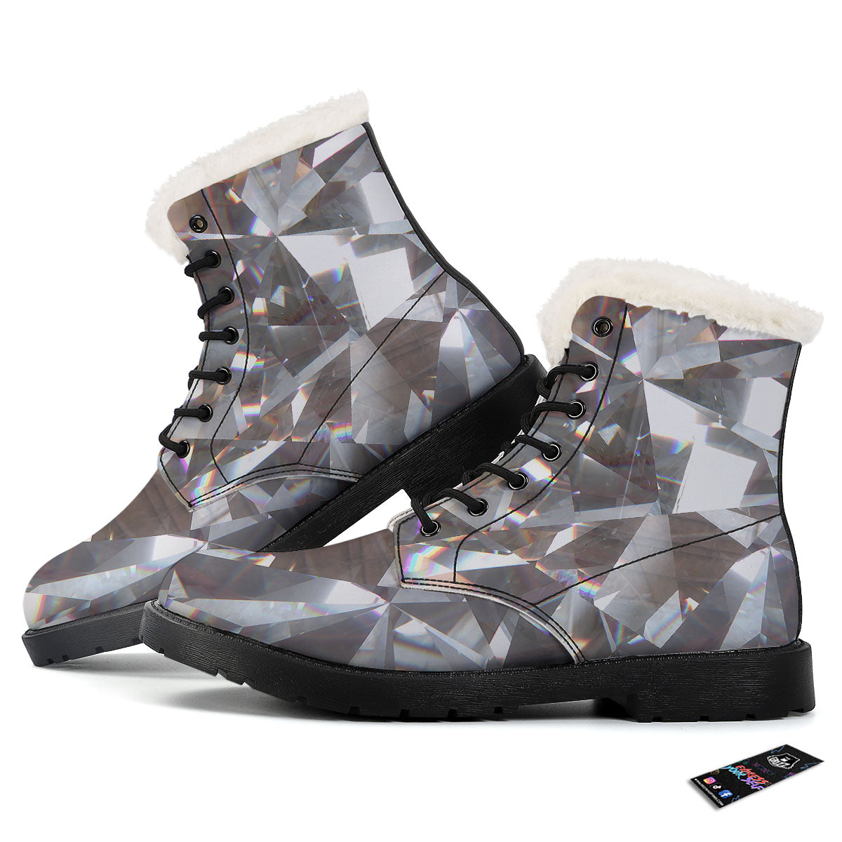 Glitter Texture Diamond Print Winter Boots-grizzshop