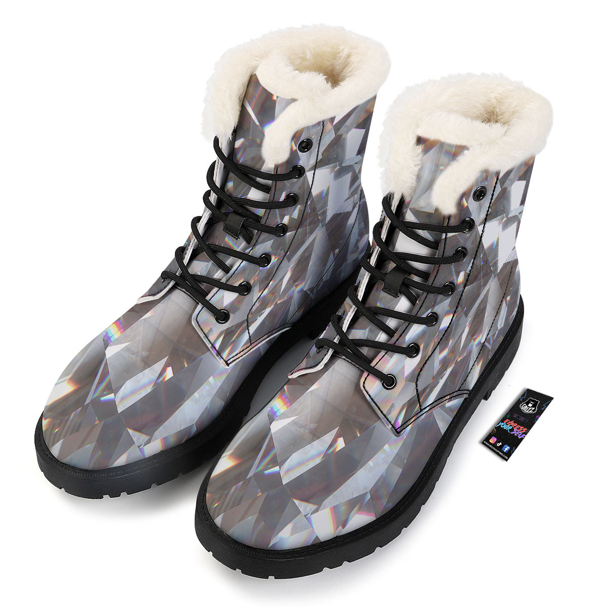 Glitter Texture Diamond Print Winter Boots-grizzshop