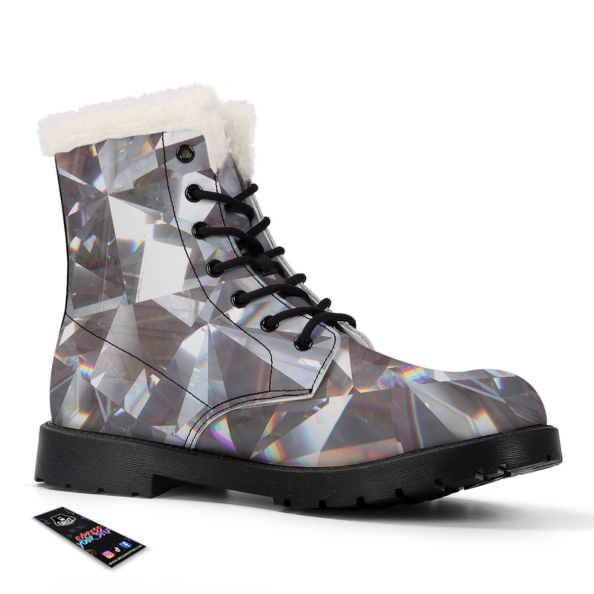 Glitter Texture Diamond Print Winter Boots-grizzshop