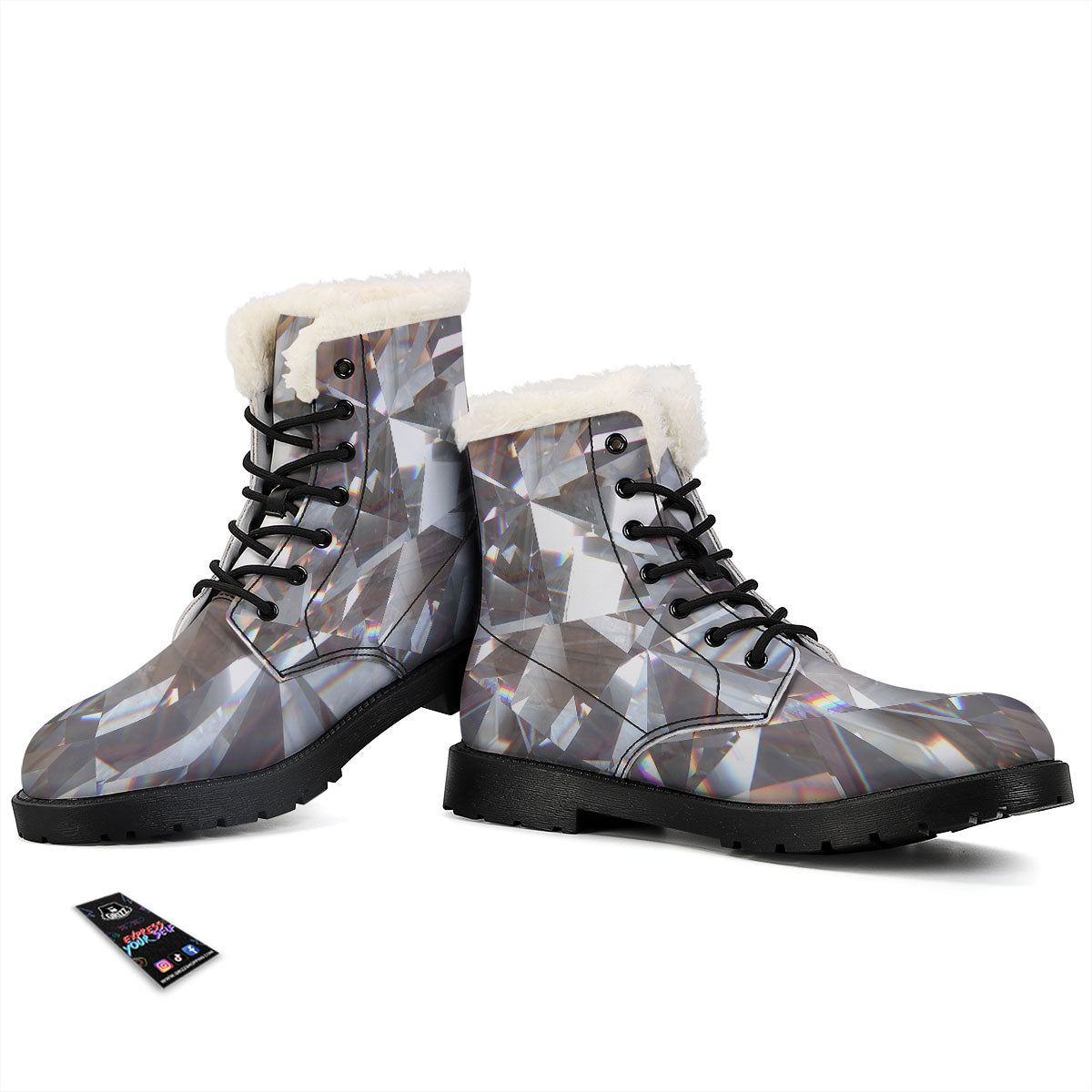 Glitter Texture Diamond Print Winter Boots-grizzshop