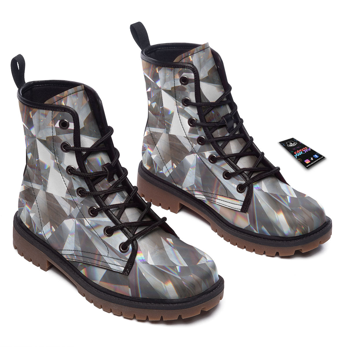 Glitter Texture Diamond Print Work Boots-grizzshop