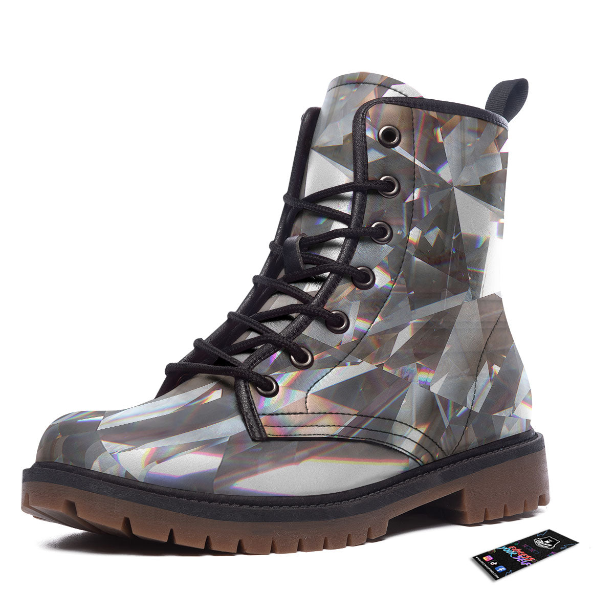 Glitter Texture Diamond Print Work Boots-grizzshop